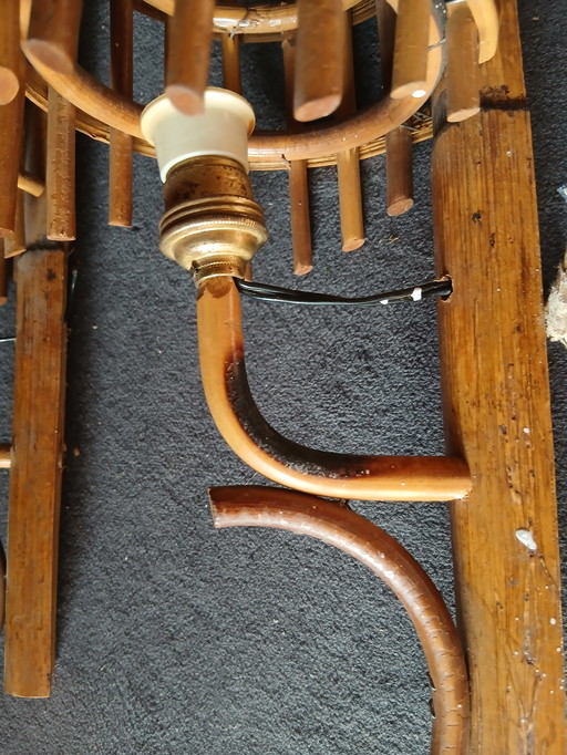 Ein Paar Wandlampen Laterne aus Bambus-Rattan. 50er Jahre 60er Jahre louis sognot