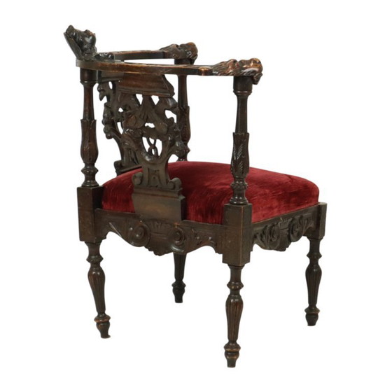 Image 1 of Fauteuil d'angle ancien en chêne italien de style Renaissance