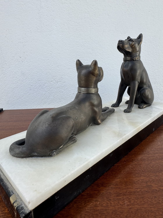 Image 1 of Statua di cane Art Déco in marmo e lega di zinco