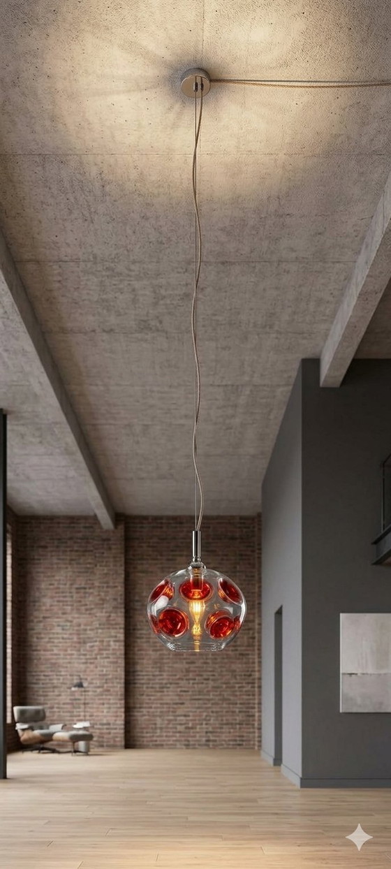 Image 1 of Lámpara colgante estilo era espacial, cristal de Murano original, altura ajustable.