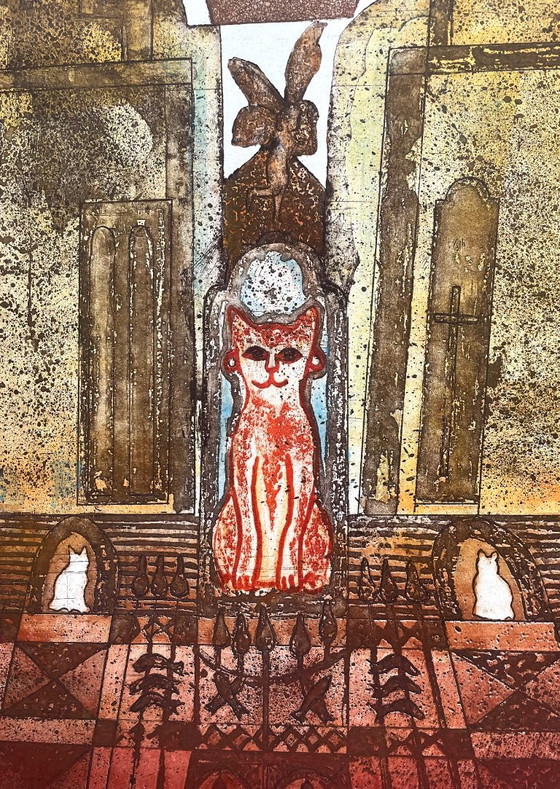 Image 1 of Bastet. Farbradierung von Margo Ellen