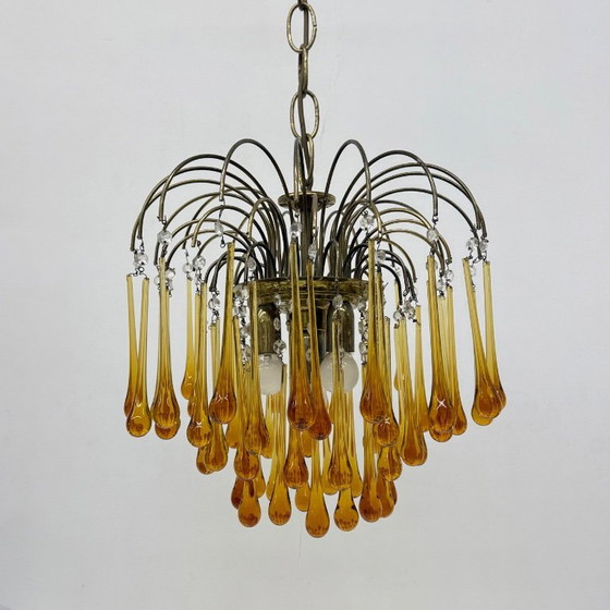 Image 1 of Mid Century Design Murano-Bernsteinglas-Tropfenleuchter, 1970er Jahre
