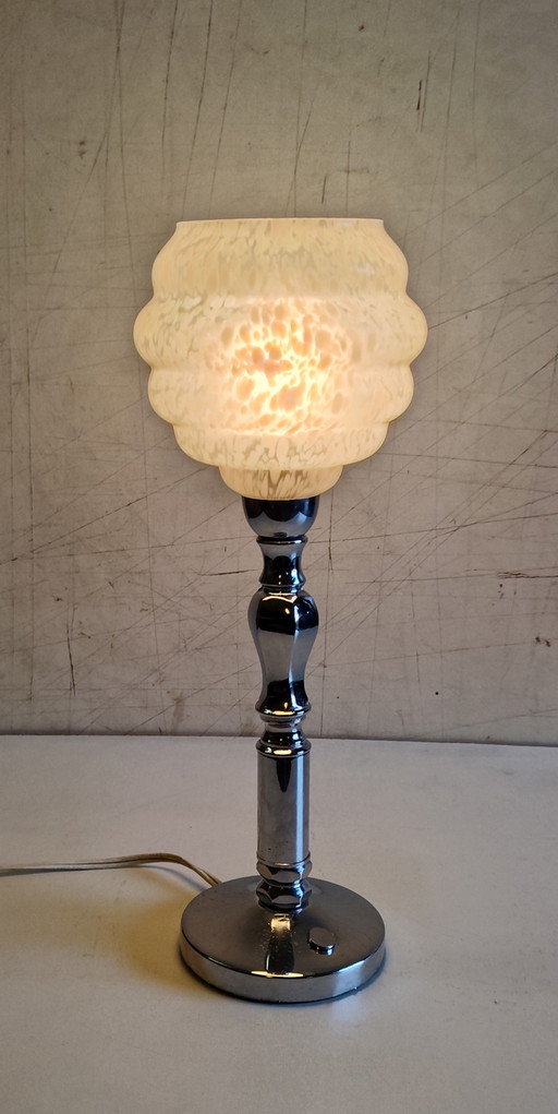 Chromed metal Table lamp with Clichy glass globe - Mid.XXth century