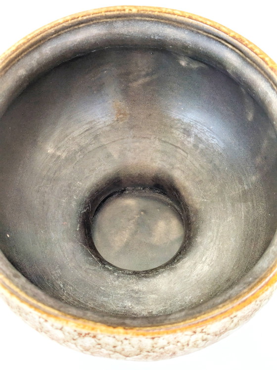 Image 1 of Fioriera vintage in ceramica VEB Haldensleben di metà secolo | Germania dell'Est | Beige e marrone ruggine