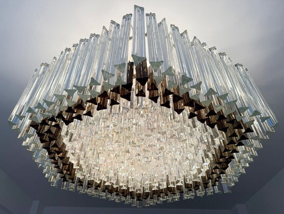 Image 1 of Weelderige kroonluchter van Paolo Venini voor Vivarini, Muranoglas/Prismaglas, Italië, jaren 70, op maat gemaakt
