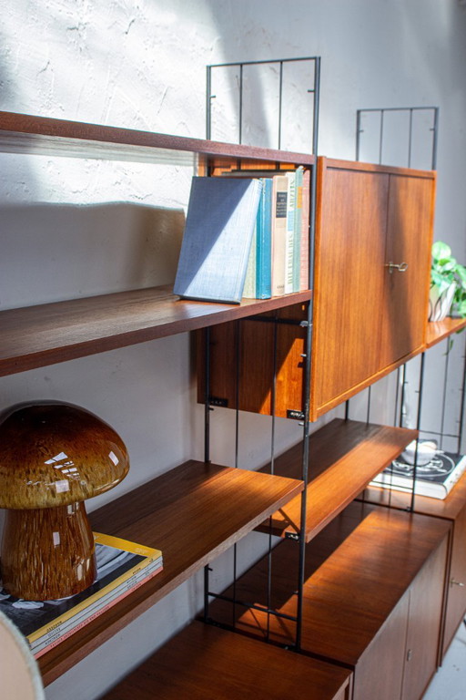 Vintage teak string shelf sideboard highboard 60s