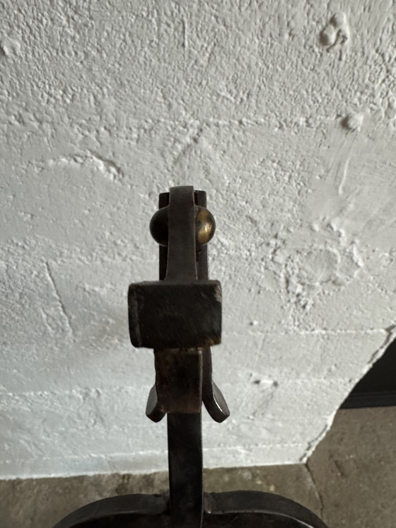 Image 1 of Wrought iron and bronze andirons by Édouard Schenck, 1950s