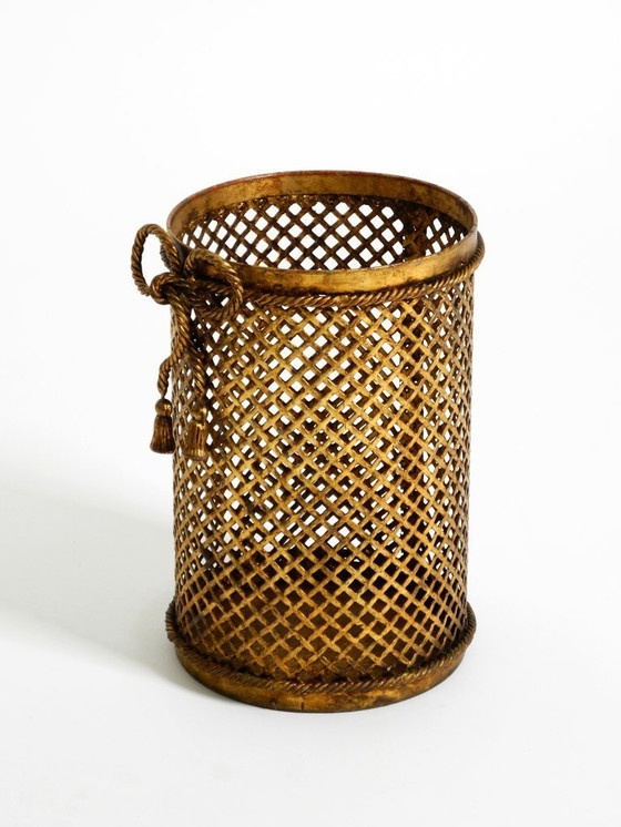Image 1 of Cestino per la carta straccia in metallo dorato Regency italiano di metà secolo di Li Puma