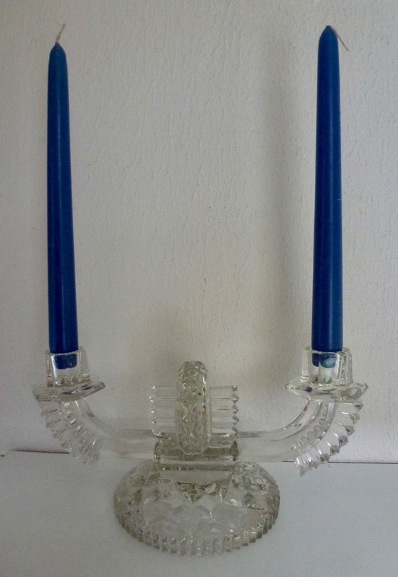 Image 1 of 2 bougeoirs en verre pressé Art Déco Feigl & Morawetz