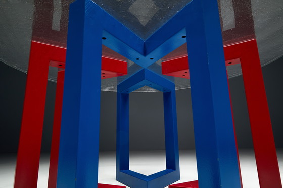 Image 1 of Postmodern Dining Table with Hand-Blown Glass Top, Italy, 1980s