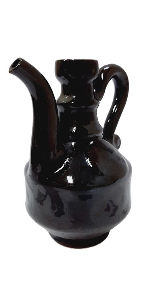 Image 1 of Vintage dark brown glazed ceramic jug