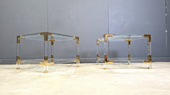 Image 1 of Vintage lucite and brass side tables, 1980s