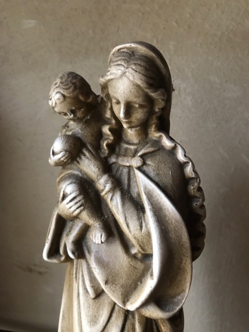 Vintage beeld Maria en kind in gips