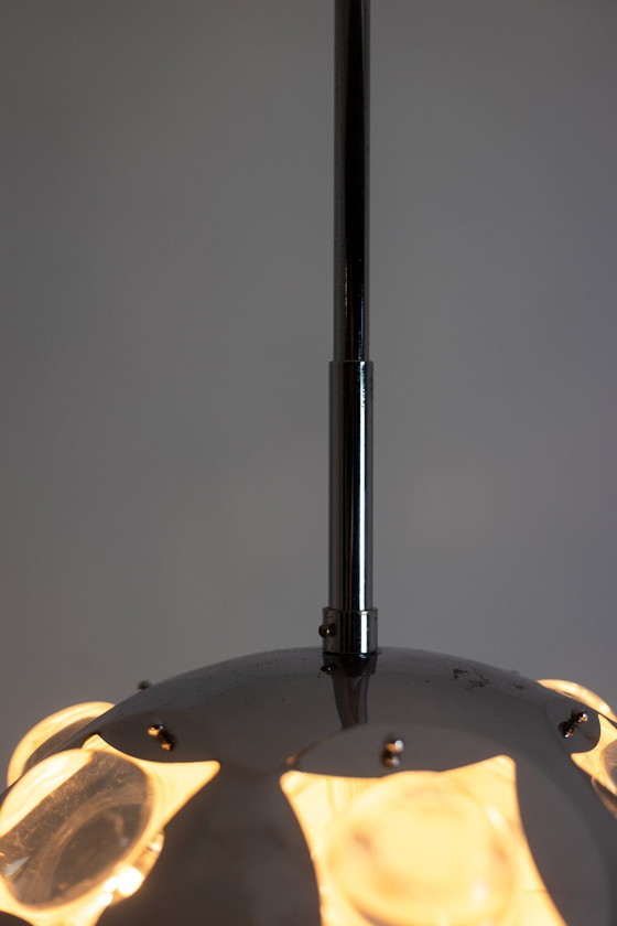Image 1 of Oscar Torlasco. Satellite" chandelier in chromed metal. Circa 1970.