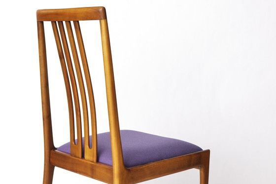 Image 1 of 1 of 11 Vintage Chairs by Lübke – 1960s-70s Beech Wood & Violet Textile Upholstery