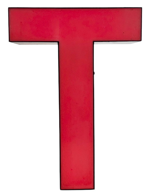 Vintage Red Illuminated Letter T , 1970s