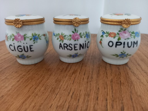 3 vasi da farmacia in porcellana francese – decoratieve objecten, Metal, Porcelain