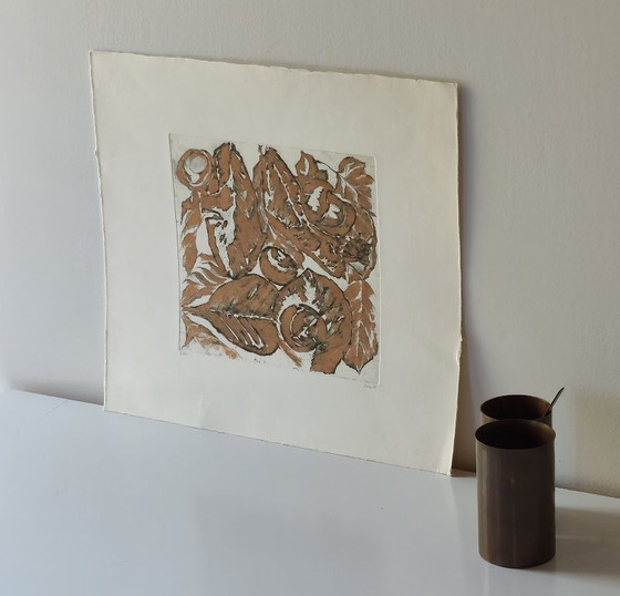 Vintage koperkleurige ets - handgeschilderd - A.Dombrowsky - 1977, Giclée Prints, Anders, Papier, Zwart (foto 6 van 7)