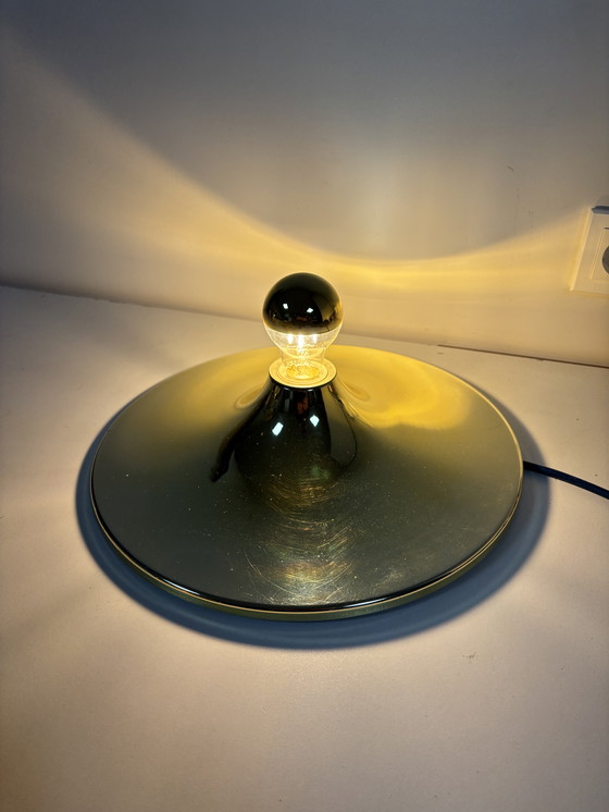 Image 1 of Large Vintage gold space age 60s saucer or disc wall lamp Egoluce Italy