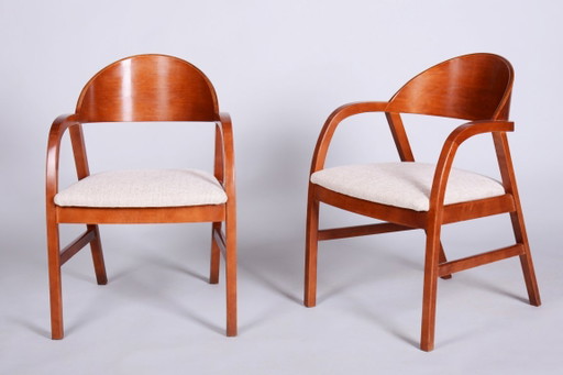 Pair of Restored Mid-Century Armchairs, Reupholstered, Cherry Wood, Czech, 1970s – fauteuils, Textile