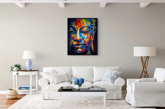 Image 1 of Unique hand-painted Buddha painting "Colorful Calm" – Seksak Jaichumchen – 80 × 100 cm