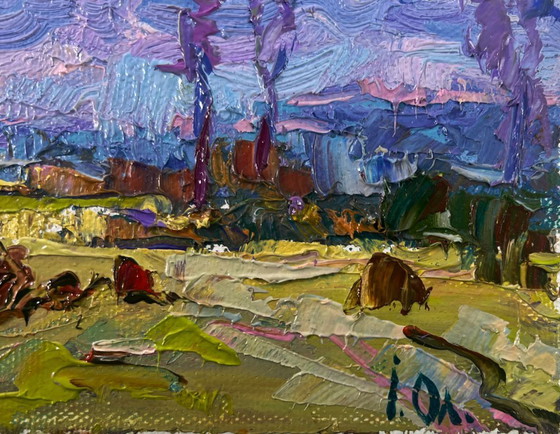 Image 1 of Original Oil Painting: Day Field Landscape - Spring Coolness Hugging the Earth