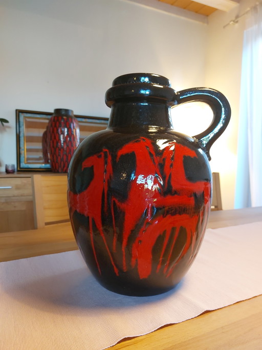 Handle vase, XXL floor vase by Scheurich, Oswald Kleudgen, 1960s, WGP fat lava