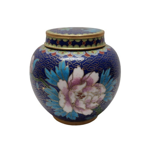 Vintage blauwe cloisonné gemberpot