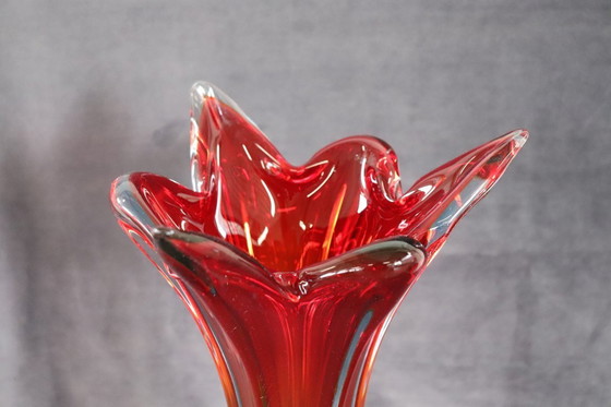 Image 1 of Italian Red Tall Vase in Murano Art Glass, 1960s