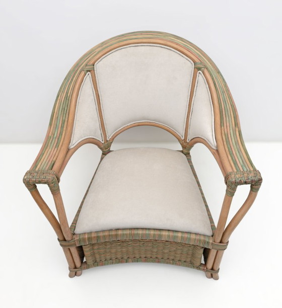 Image 1 of Mid-century Modern Italian Rattan and Wicker Two Armchairs and Sofa, 1970s