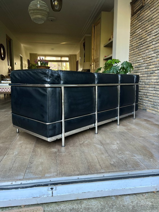 Image 1 of Le Corbusier Style Sofa Replica LC3 - Black Leather Designer Sofa
