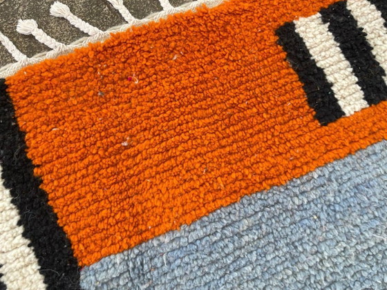 Image 1 of Handwoven Moroccan Berber Rug: Blue Geometric Wool Carpet 2X3m