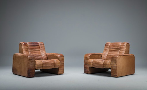  Set of 2 Armchairs in Patchwork Leather by Ernst Lüthy for De Sede