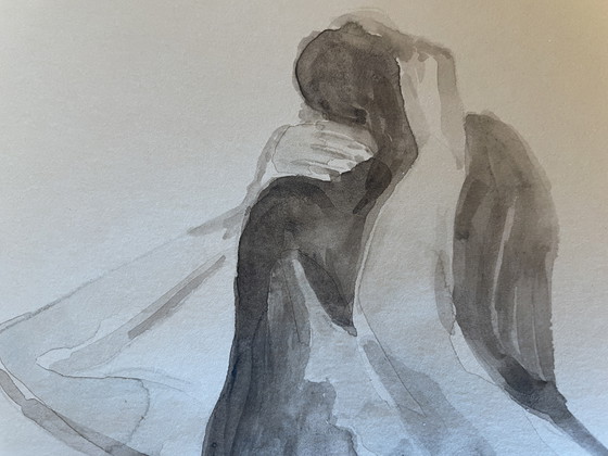 Image 1 of Ritratto di donna in acquerello seppia "The Bun"