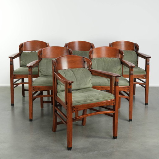 6x chaise de salle à manger unique de la série Art Nouveau/Jugendstil de Schuitema avec revêtement en daim