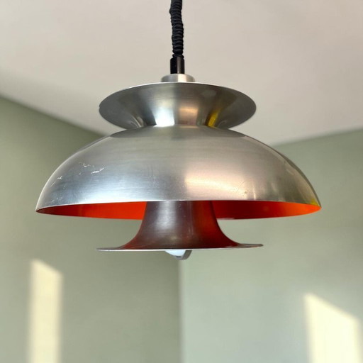 Scandinavian Modern Danish Brushed Aluminium Silver And Red Rise And Fall 4-Light Hanging Lamp, 1970s – hanglampen