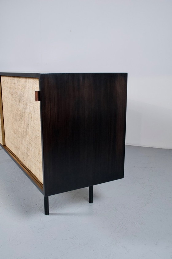 Image 1 of FLORENCE KNOLL SIDEBOARD MODEL 116 WOOD, LEATHER AND RAFFIA 1960