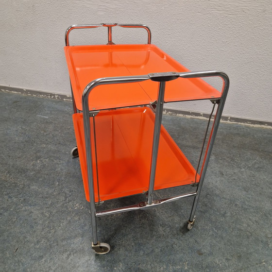 Image 1 of Carrello bar vintage, tavolino arancione anni '60/'70, tavolo di servizio