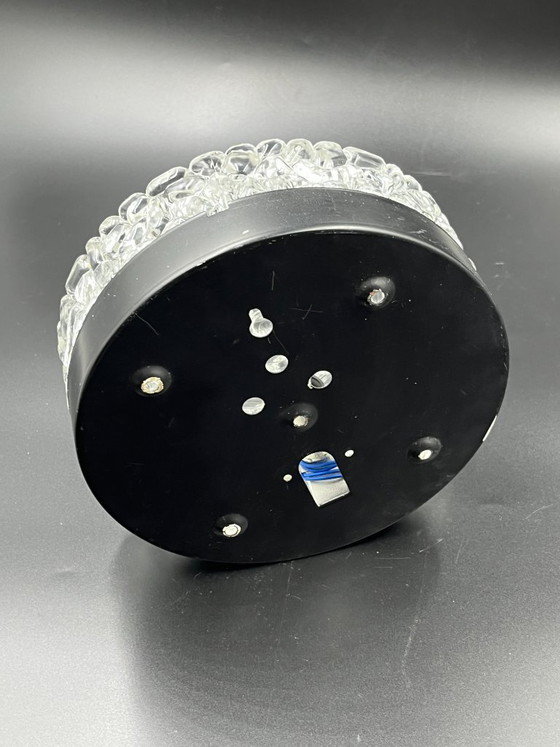 Image 1 of Brutalist round ceiling light in vintage glacier glass