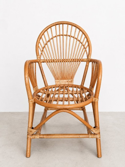 Rattan chairs, set of 4, 1960s vintage design, mid-century modern