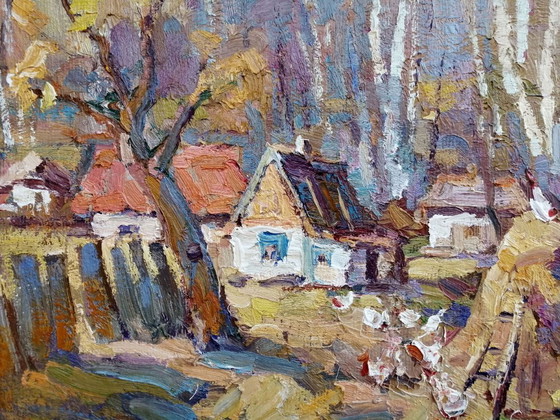 Original Oil Painting Rural Landscape Autumn Village Life Countryside Day – Paintings & Drawings, Canvas (photo 7 of 11)