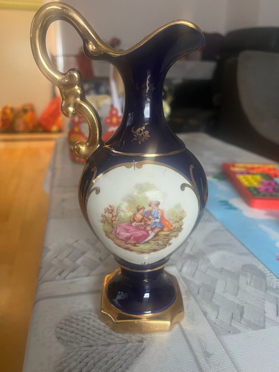 Image 1 of     Rococo Fragonard style porcelain aiguière / vase - 26cm high