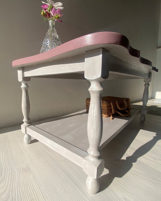 Image 1 of Vintage rustic pink and gold coffee table