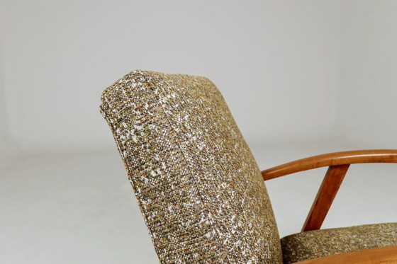 Image 1 of Poltrona lounge vintage con rivestimento a fantasia verde, restaurata, anni '70.