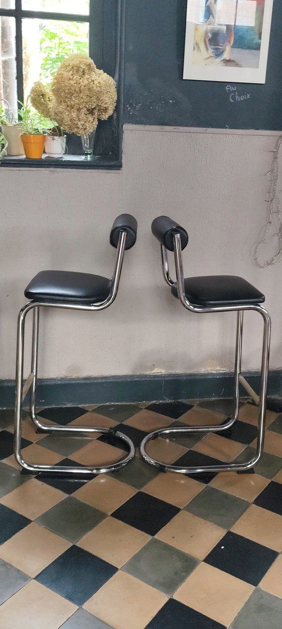 Image 1 of Set of 4 vintage bar stools, 1980