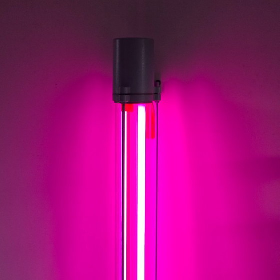 Image 1 of Funky lampada industriale GDR - VEB Leuchtenbau Wittenberg con luce magenta