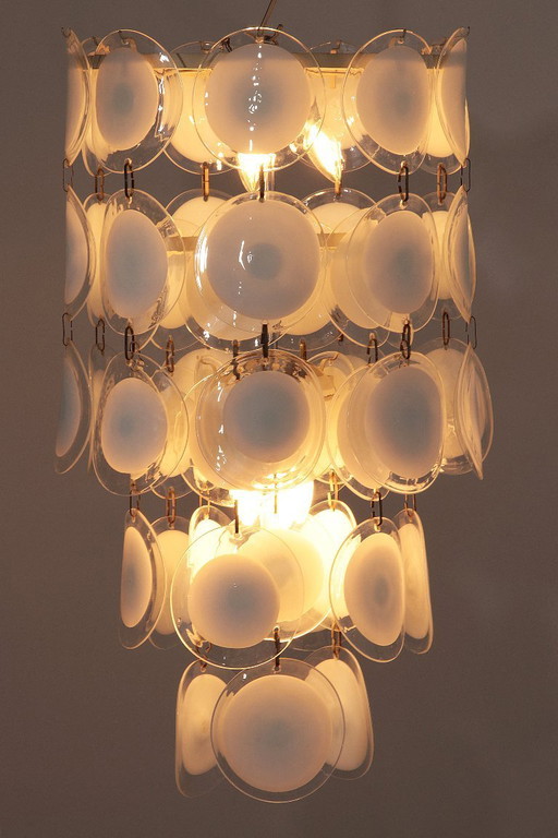 Lámpara de araña italiana de mediados de siglo, estilo Murano, con discos de cristal veneciano, de Vistosi