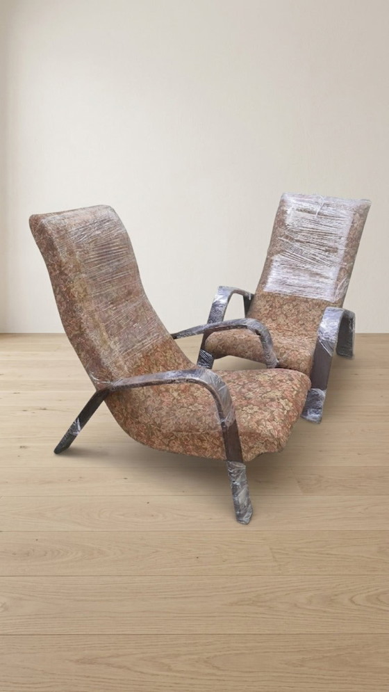 Par de sillones de madera tejida de mediados de siglo, década de 1950, Checoslovaquia, 68 × 90 × 100 cm (photo 8 of 14)