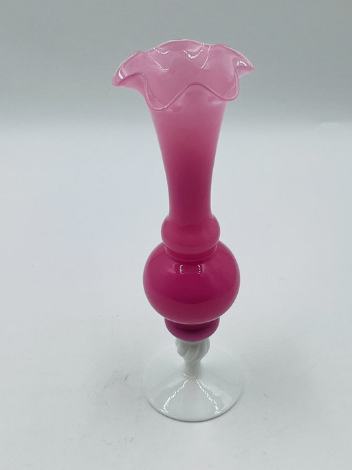 Pink and white opaline vase, 31 cm