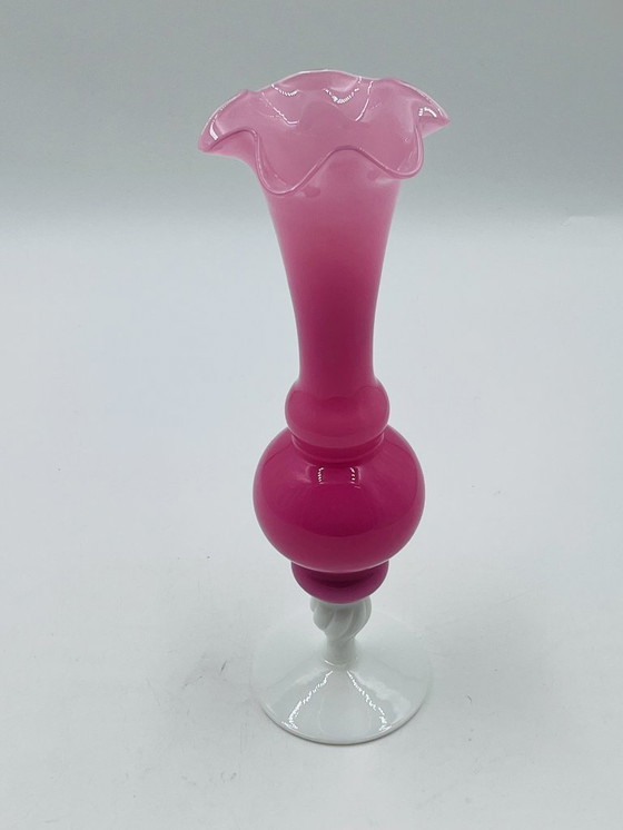 Image 1 of Pink and white opaline vase, 31 cm